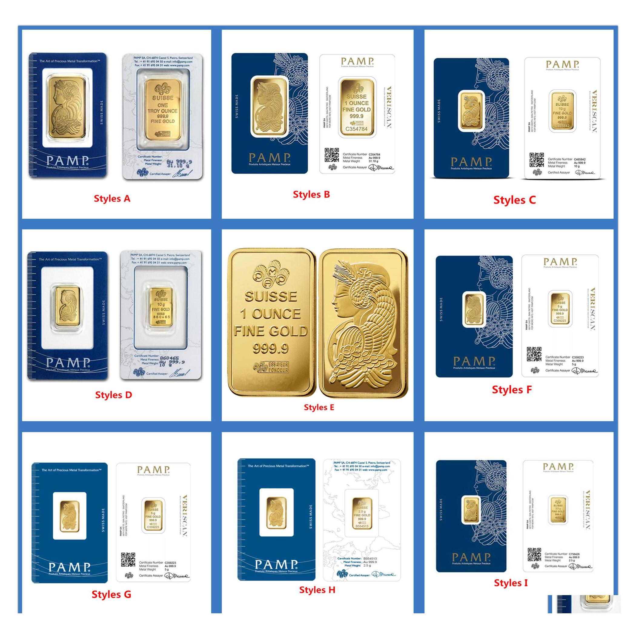 Other Arts And Crafts 24K Gold Plated 2.5G/5G/10G/1Oz Suisse Bar Blion Coin Sealed Package With Independent Serial Number Collection Dhcgl
Other Arts And Crafts 24K Gold Plated 2.5G/5G/10G/1Oz Suisse Bar Blion Coin Sealed Package With Independent Serial Number Collection Dhcgl