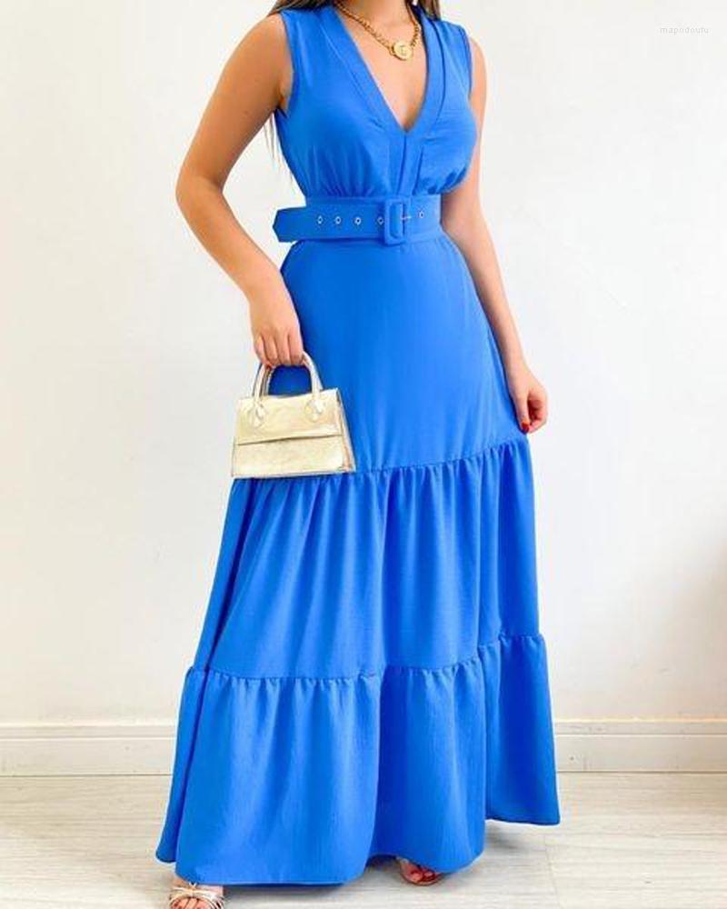 Casual Dresses 2023 Spring/Summer Women' Temperament Elegant Maxi Dress Sleeveless Deep V Neck Blue Long - With Belt
Casual Dresses 2023 Spring/Summer Women' Temperament Elegant Maxi Dress Sleeveless Deep V Neck Blue Long - With Belt