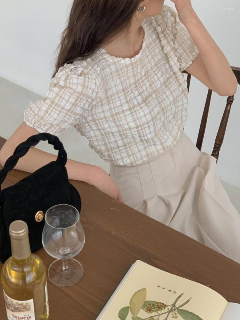 Women's T Shirts South Korea Dongdaemun Ins Summer French Fresh Fashion Texture Sense Plaid Round Neck Bubble Sleeve Shirt Top, Beige
Women's T Shirts South Korea Dongdaemun Ins Summer French Fresh Fashion Texture Sense Plaid Round Neck Bubble Sleeve Shirt Top, Beige