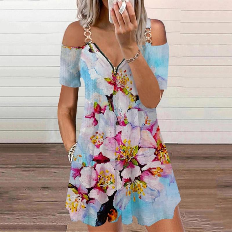 Casual Dresses Women' Printed V Neck Zipper Suspender Off The Shoulder Half Skirt Dress, Blue
Casual Dresses Women' Printed V Neck Zipper Suspender Off The Shoulder Half Skirt Dress, Blue