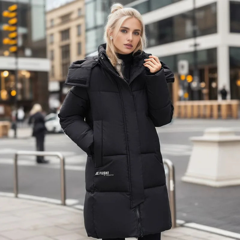 Womens Down Parkas Winter Long Cotton Jacket Women Korean Fashion Solid Warm Hooded Parka Zipper Loose Casual Snow Wear Coat Oversized 231114