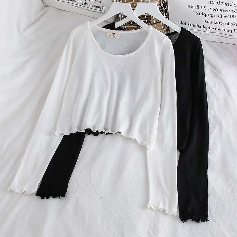 Women's T Shirts Women Thin Knitting Shirt Pullover Round Neck Long Sleeve All-matched Solid Color Blouse Casual Female Sun Protection, Black
Women's T Shirts Women Thin Knitting Shirt Pullover Round Neck Long Sleeve All-matched Solid Color Blouse Casual Female Sun Protection, Black