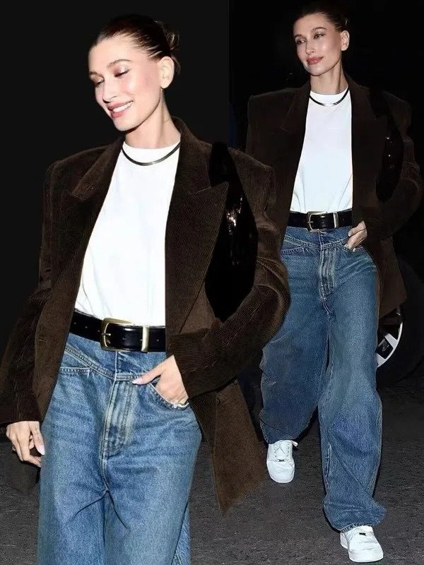 Womens Wool Blends Women Winter Jacket Corduroy Coat Blazer Dark Brown TurnDown Collar Full Sleeve Classic Vintage Trench Warm 231113