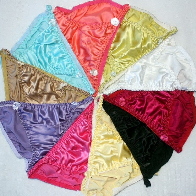 Women's Panties 4pcs Color Random 100% Pure Silk Women's Sexy Bikini Panties Comfortable Breathable Underwear Knickers Lingerie M L SYT9203 