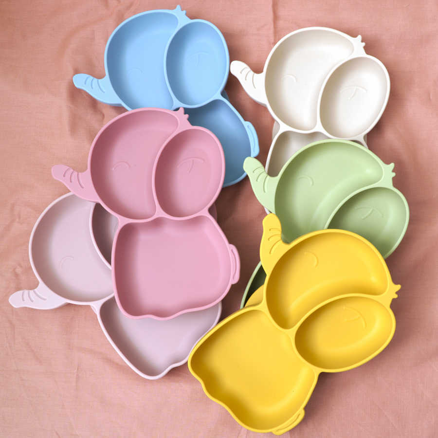 Cups Dishes Utensils 4/6/8 PCS Baby Silicone Children's Tableware Waterproof Bib Kawaii Elephant Feeding Dishes Plate Suction Bowl Sippy Cup Spoo
