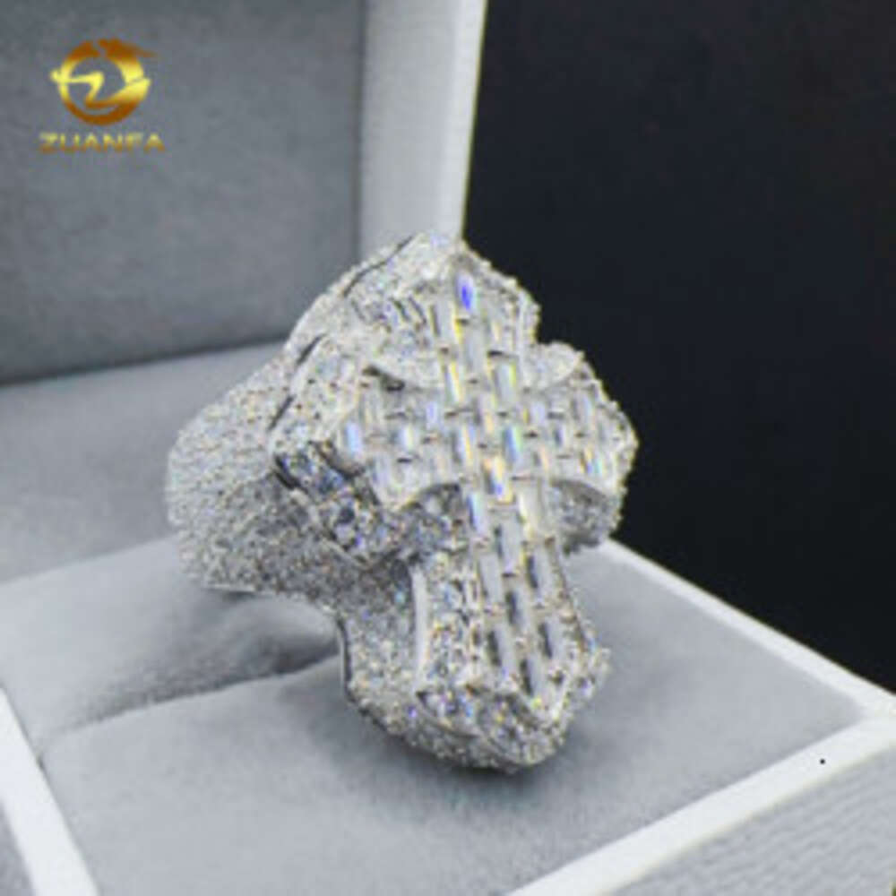 ZUANFA Jewelry hip hop sterg sier Cross Ring baguette VVS Moissanite men dia ring