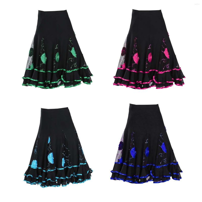 

Stage Wear Elegant Ballroom Dance Skirt Dancing Practice Performance Party Dancewear For Latin Flamenco Cha Ladies Women, Green