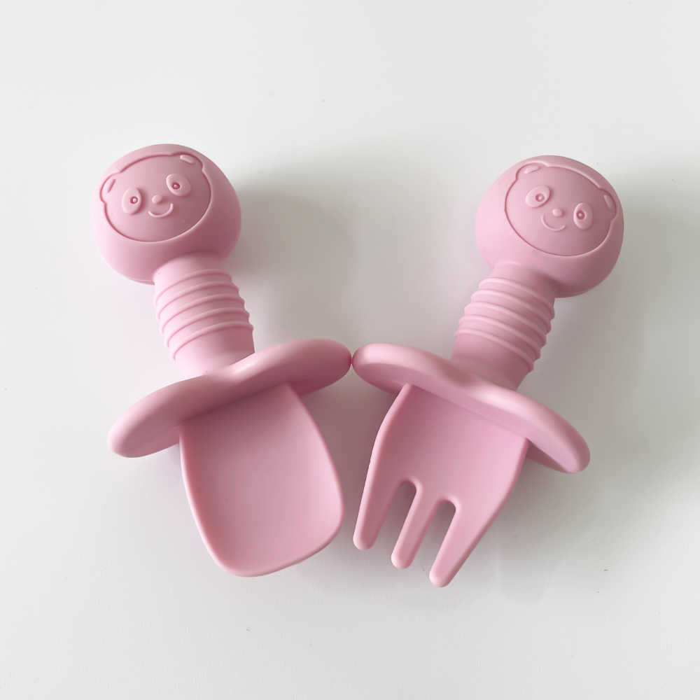 Cups Dishes Utensils Baby Silicone fork spoons baby training predator fork spoon short handle learn molar artifact silicone Baby Children's Table