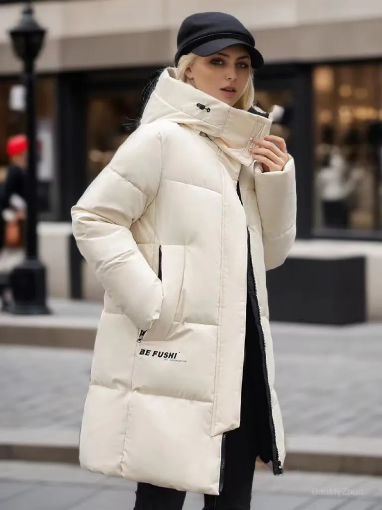 Womens Down Parkas Winter Long Cotton Jacket Women Korean Fashion Solid Warm Hooded Parka Zipper Loose Casual Snow Wear Coat Oversized 231114