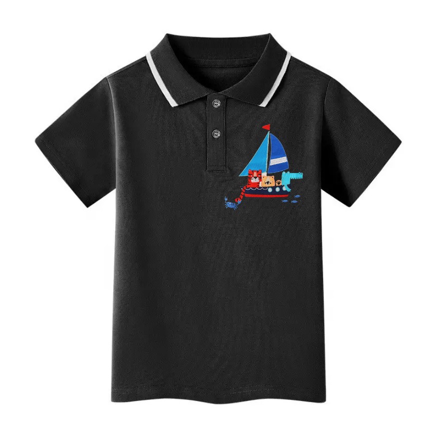Cool cartoon printed black polo shirt for children,fashion trends
Cool cartoon printed black polo shirt for children,fashion trends