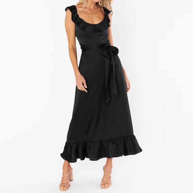 Casual Dresses Women U Neck Ruffled Satin Dress Sleeveless Waist Lace Up Elegant Luxury Solid Fashion Formal Party 2023 Summer, Gn1
Casual Dresses Women U Neck Ruffled Satin Dress Sleeveless Waist Lace Up Elegant Luxury Solid Fashion Formal Party 2023 Summer, Gn1