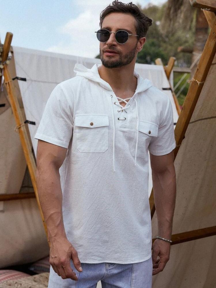Men's Casual Shirts Men's Cotton Linen Short Sleeve Shirt Two-pocket Utility Hooded Lace-up Mens, Navy
Men's Casual Shirts Men's Cotton Linen Short Sleeve Shirt Two-pocket Utility Hooded Lace-up Mens, Navy