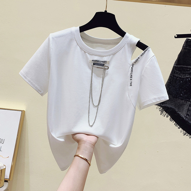 Women's T-Shirt Beading Tees T Shirt Women HIP HOP Clothes White Short Sleeve T-shirt Summer Tops Tee Shirt Cotton Black Gray High Quality 230414