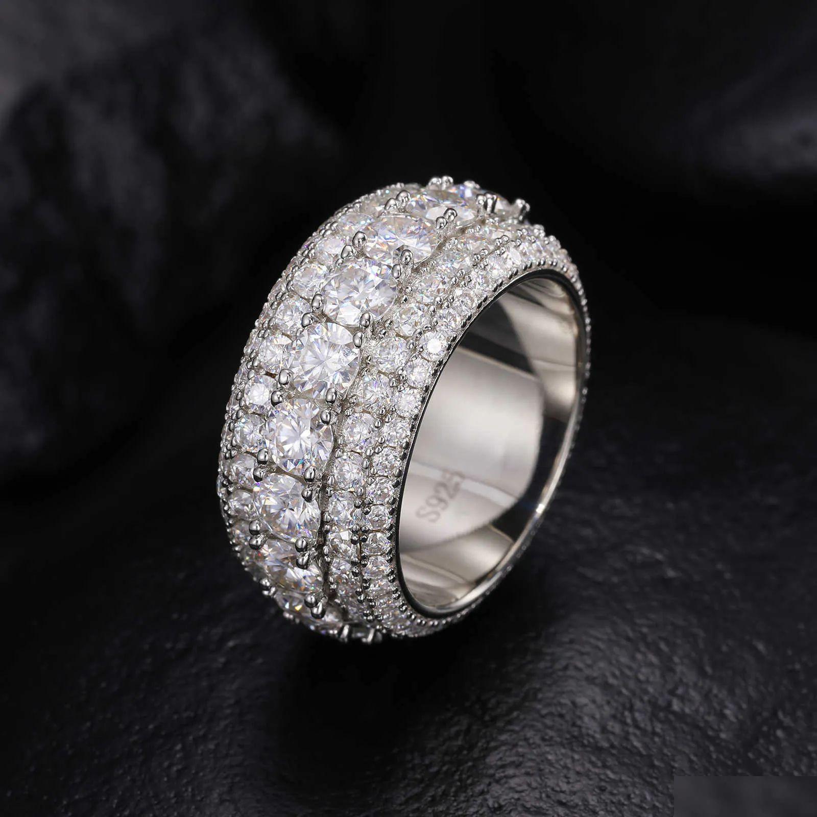 Band 5 Rows Moissanite Ring Pass Dia Tester Sterg Sier Shiny Fashion Rings Men Drop Delivery Jewelry R Dhwce
