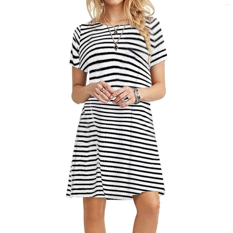 Casual Dresses Women O Neck Stripe Print Short Sleeve A-Line Loose T Shirt Tunic Dress, White
Casual Dresses Women O Neck Stripe Print Short Sleeve A-Line Loose T Shirt Tunic Dress, White