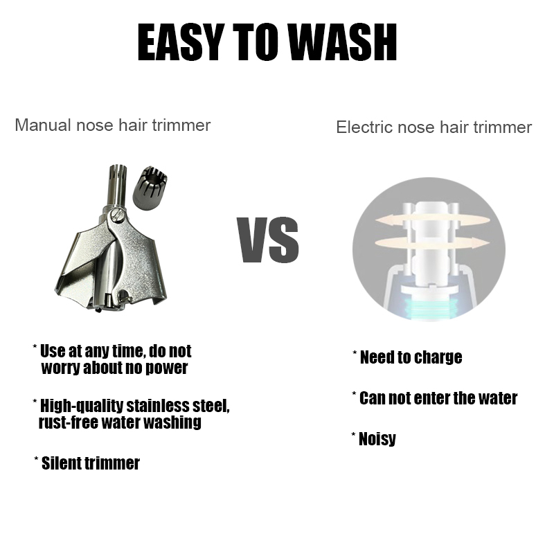 Manual Ear and Nose Hair Trimmer Stainless Steel Painless Professional Rotary Hair Clipper Washable Ear Hair Cutter with Brush