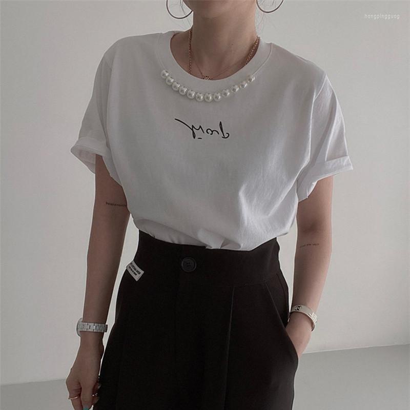 Women's T Shirts Pearl Decorate O-neck T-shirts For Women Short Sleeve Loose Tops Tees Korean Chic Letters Printed Shirt Female T003, Black
Women's T Shirts Pearl Decorate O-neck T-shirts For Women Short Sleeve Loose Tops Tees Korean Chic Letters Printed Shirt Female T003, Black
