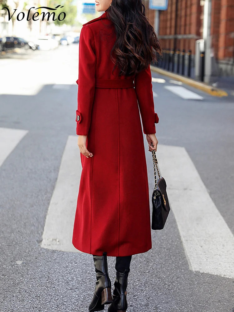 Womens Wool Blends Winter Overcoat Women Business Midcalf Length Jacket Formal Doublebreasted Coat Thick Slim Female 231114