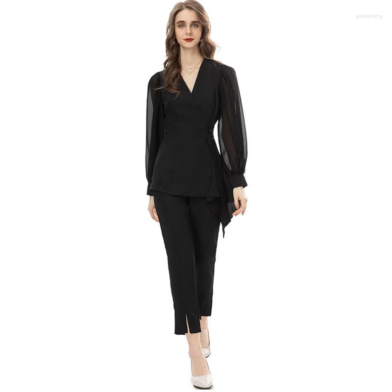 Women's Two Piece Pants Janeyiren Fall Black Office Pantsuit Women V-neck Long Sleeve Belted Asymmetrical Top 9 Minute 2 Suit
Women's Two Piece Pants Janeyiren Fall Black Office Pantsuit Women V-neck Long Sleeve Belted Asymmetrical Top 9 Minute 2 Suit