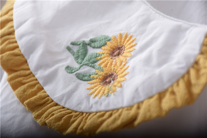 Women's Blouses Shirts Mori Girl Autumn Women Blouse Vintage Sunflower Embroidery Ruffled Peter Pan Collar Cotton Long Sleeve White Shirt Top 230