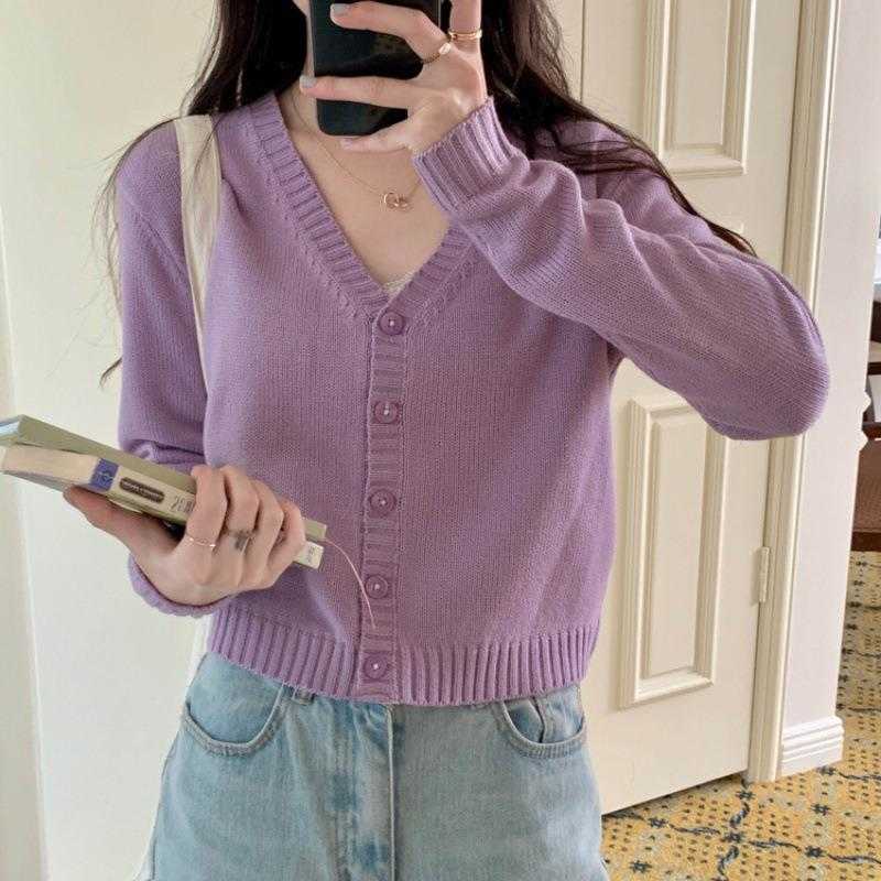 Korean Style Short Sweaters V Neck Knitted Cardigan Autumn Outerwear Lazy Long, Purple
Korean Style Short Sweaters V Neck Knitted Cardigan Autumn Outerwear Lazy Long, Purple