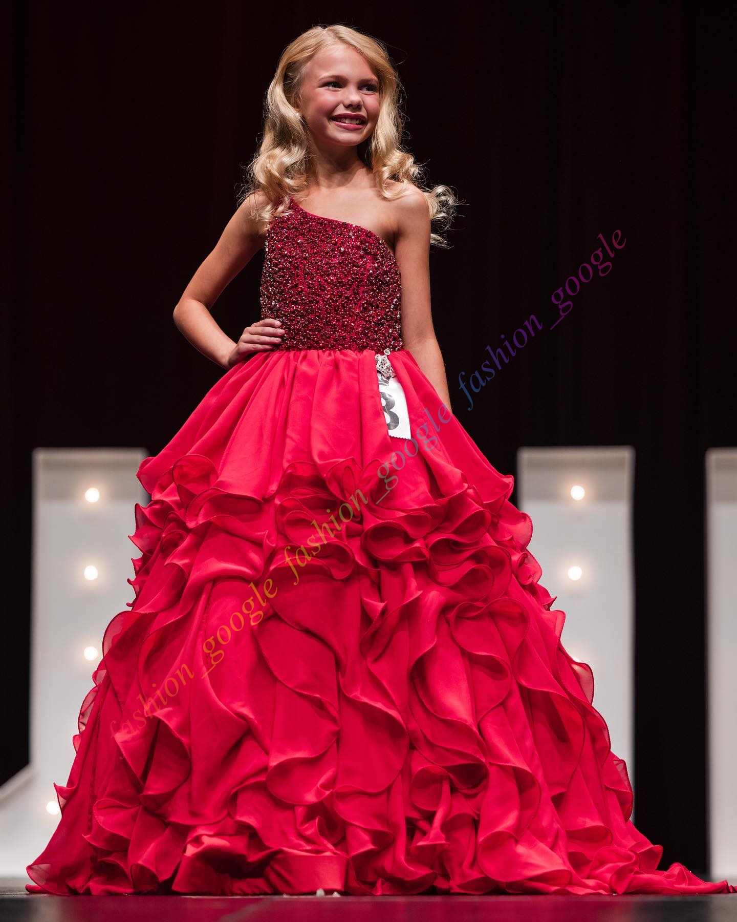 Blush-Pink Little Girl Pageant Dress One-Shoulder Beaded Ruffles Royal Baby Kid Fun Fashion Runway Drama Birthday Formal Cocktail Party Gown Toddler T
