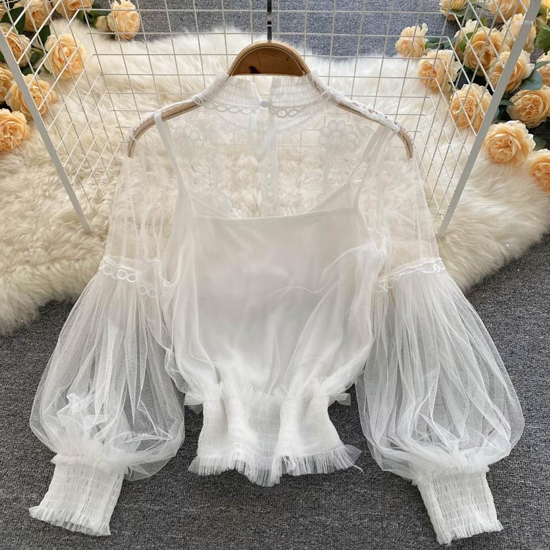 Women's Blouses Elegant Floral Mesh Long Sleeve Short Blouse Sweet Women Lantern Lace Shirts Ladies See Through Tops 25914, Creamy-white
Women's Blouses Elegant Floral Mesh Long Sleeve Short Blouse Sweet Women Lantern Lace Shirts Ladies See Through Tops 25914, Creamy-white