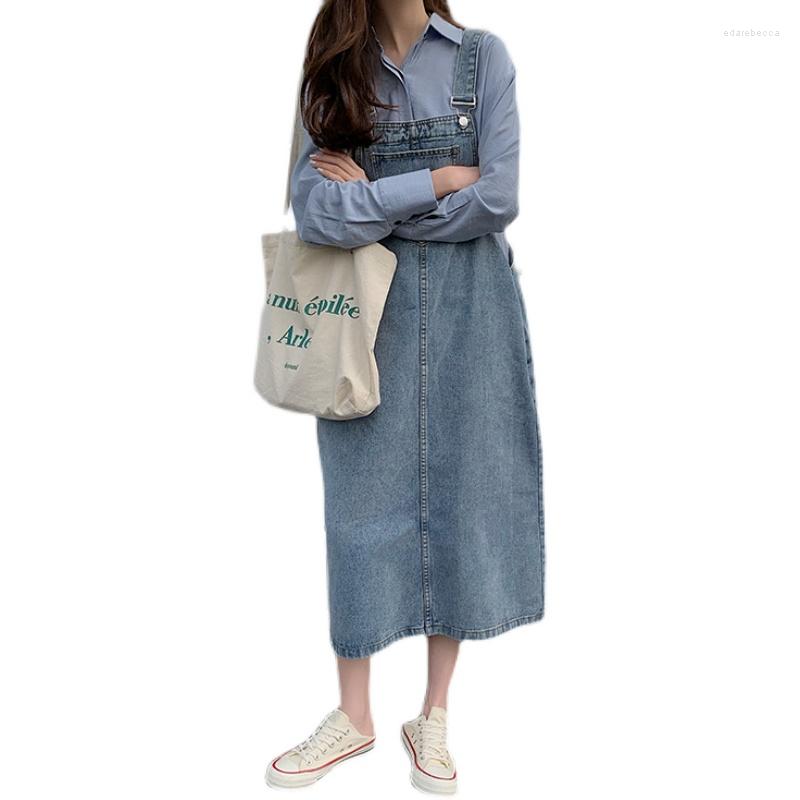 Casual Dresses Cotton Denim Dress Women Loose Strap Vintage Big Pockets Large Hem Washed Lady, Blue
Casual Dresses Cotton Denim Dress Women Loose Strap Vintage Big Pockets Large Hem Washed Lady, Blue