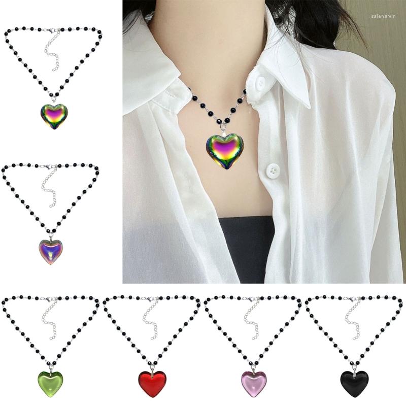 Chains Fashion Glass Heart Pendant Necklace Y2K Black Beads Chain Statement Choker For Women Club Punk Jewelry
Chains Fashion Glass Heart Pendant Necklace Y2K Black Beads Chain Statement Choker For Women Club Punk Jewelry