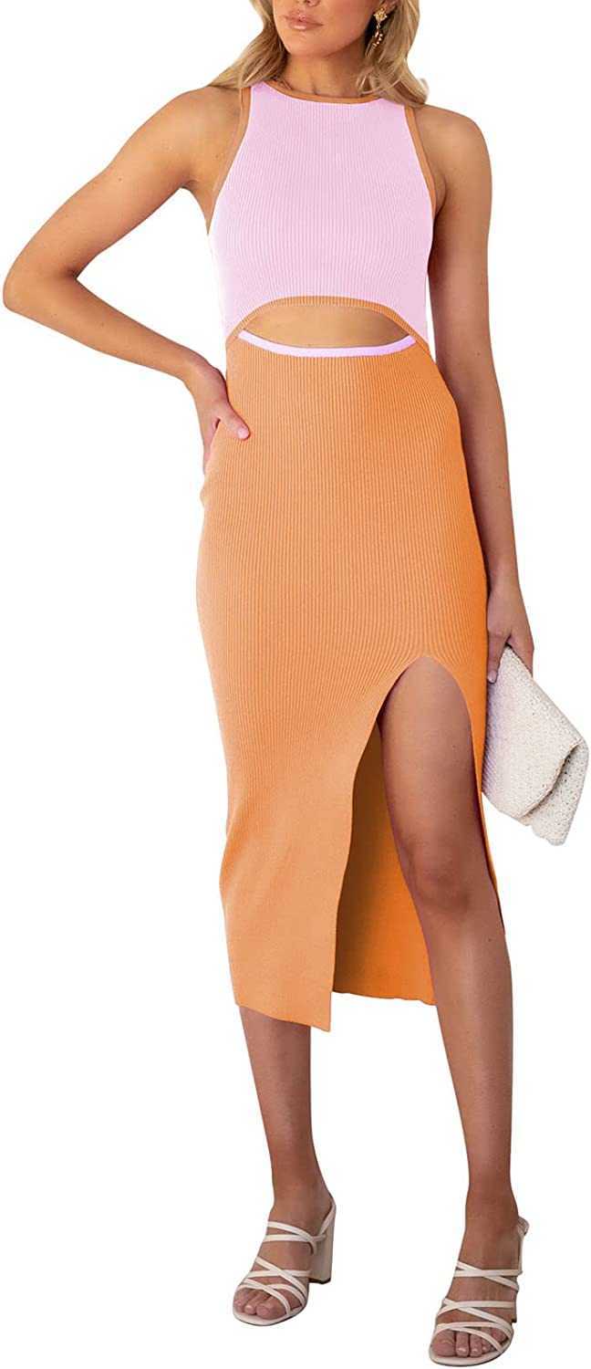 Women's Summer Cutout Midi Dress Crew Neck Sleeveless Tank Slit Ribbed Bodycon Dresses
Women's Summer Cutout Midi Dress Crew Neck Sleeveless Tank Slit Ribbed Bodycon Dresses