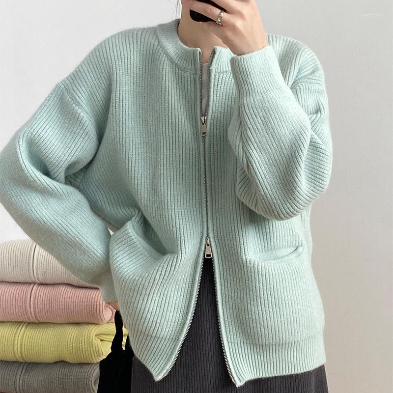 Women's Knits Retro Solid Color Lazy Wind Advanced Sense Double Zipper Knit Cardigan Women's Pit Soft Waxy Sweater In Early Spring Of, Light grey
Women's Knits Retro Solid Color Lazy Wind Advanced Sense Double Zipper Knit Cardigan Women's Pit Soft Waxy Sweater In Early Spring Of, Light grey