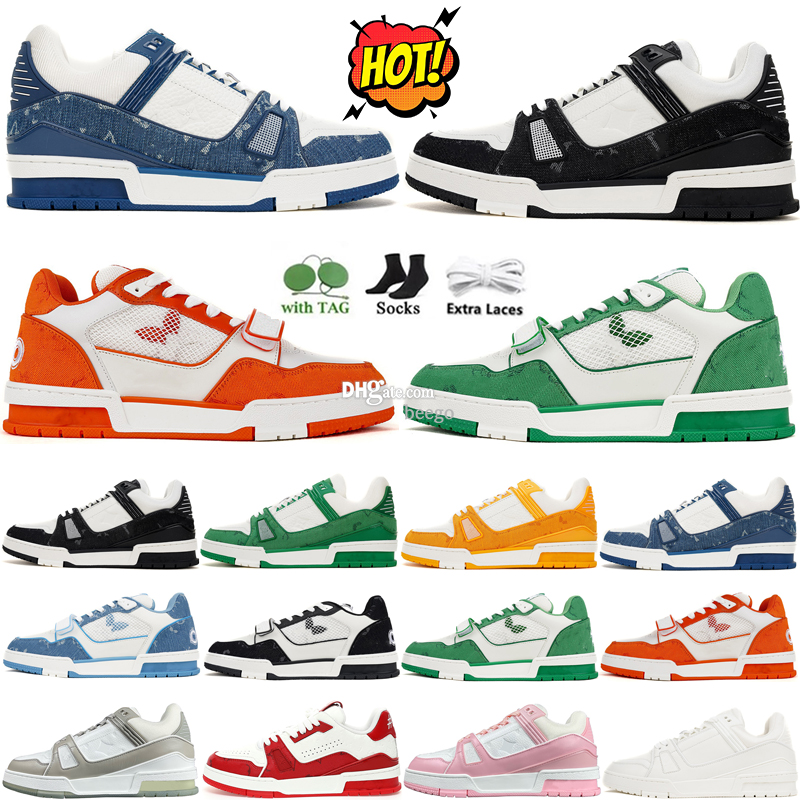 Designer Shoes Luxury Trainer Sneaker Embossed Denim Canvas Leather White Green Red Blue Letter Fashion Mens Womens Low Trainers Sneakers Eur 36-45