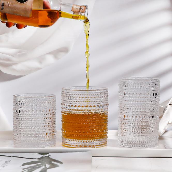 Vintage Drinking Glasses Clear Hobnail Glasses Tumbler Embossed Design Glassware