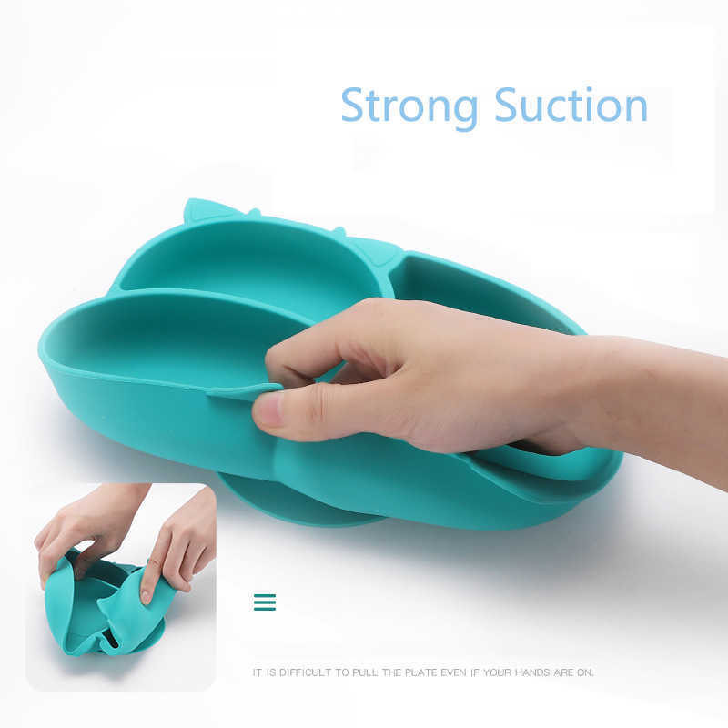 Cups Dishes Utensils 4Pcs/Set Baby Plate Cute Creative Cartoon Cow Tableware Baby Feeding Silicone Plate For Breakfast Nursning With Spoon Fork Set AA