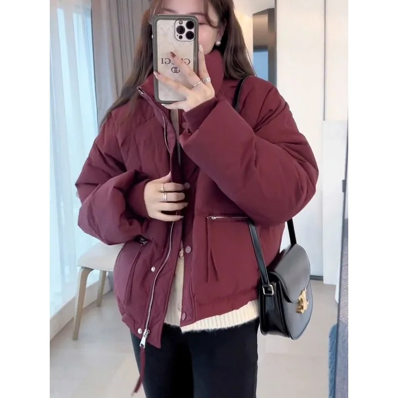Womens Down Parkas Women Jacket Cottonpadded Long Sleeve Thicken Stand Collar Puffer Winter Tops Short Coat Korean Fashion 231114