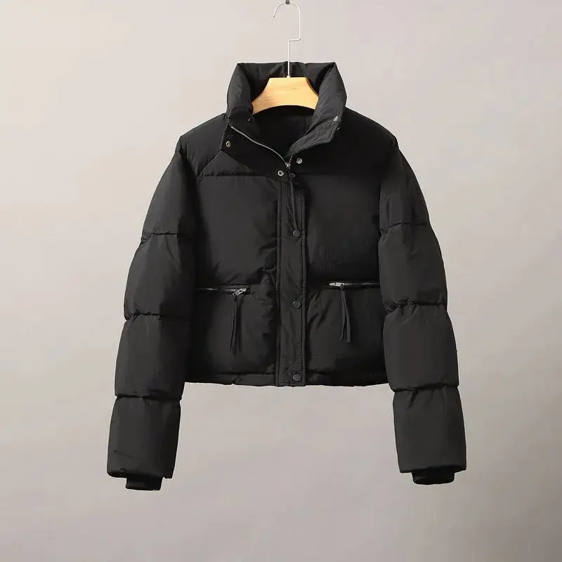 Womens Down Parkas Women Jacket Cottonpadded Long Sleeve Thicken Stand Collar Puffer Winter Tops Short Coat Korean Fashion 231114