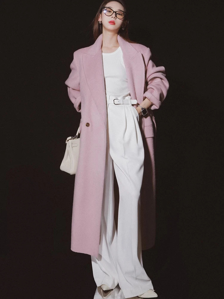 Women's Wool Blends Elegant Long High Quality Wool Coat Women Korean Fashion Solid Winter Jacket 231114