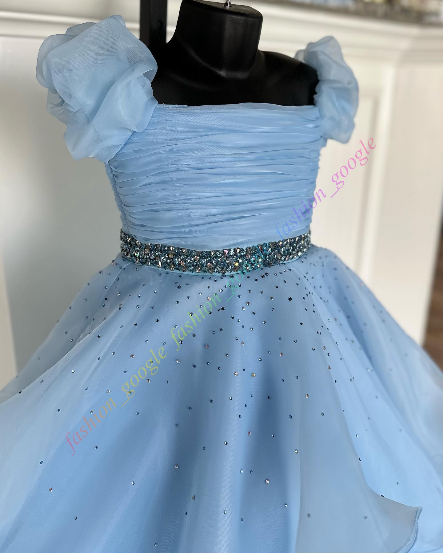 Long Ruffle Little Girl Pageant Dress Cap Sleeves Off-Shoulder Beads Coral Baby Kid Fun Fashion Runway Drama Birthday Formal Cocktail Party Gown Toddl