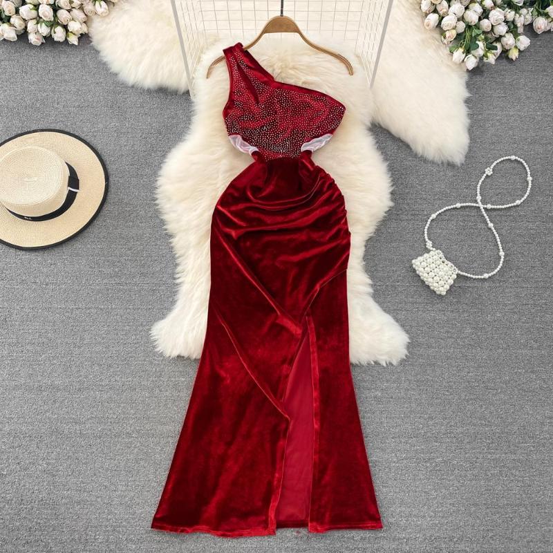 Casual Dresses High Quality Sexy One Shoulder Velvet Night Party Dress For Women Waist Close Slim Long Shiny Open, Black
Casual Dresses High Quality Sexy One Shoulder Velvet Night Party Dress For Women Waist Close Slim Long Shiny Open, Black