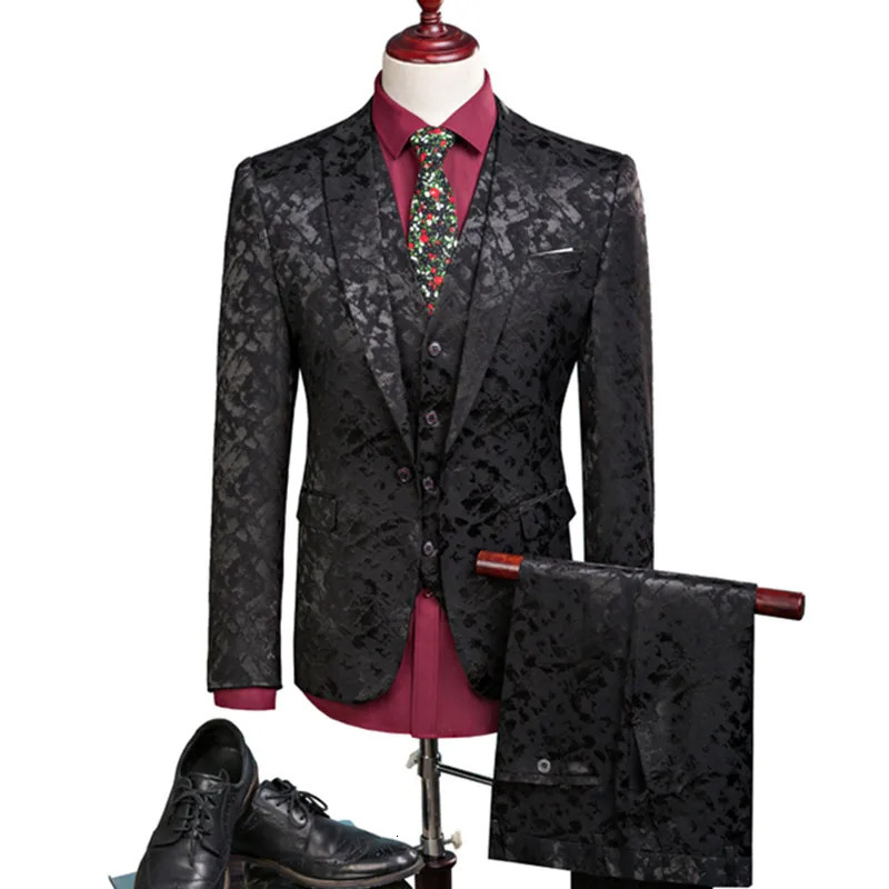 Men s Suits Blazers Men Suit Business Leisure Single Breasted 3 Pieces Sets Male Printing Groom Wedding Dress Jacket Coat Vest Pants 231114