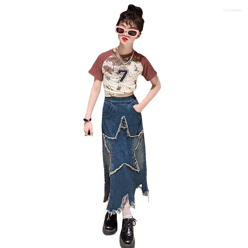 Clothing Sets Girls Suit Summer Children Short Sleeve Cotton T-shirt And Denim Skirt 2pc Streetwear Fashion Baby Girl Clothes Set Outfits, Army green
Clothing Sets Girls Suit Summer Children Short Sleeve Cotton T-shirt And Denim Skirt 2pc Streetwear Fashion Baby Girl Clothes Set Outfits, Army green