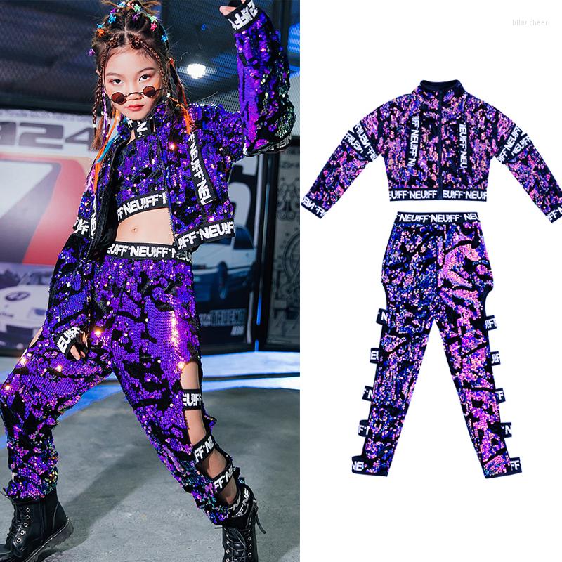 Stage Wear Children Hip Hop Dance Clothing For Girls Purple Sequins Jazz Costumes Kids Street Outfits Performance, Coat
Stage Wear Children Hip Hop Dance Clothing For Girls Purple Sequins Jazz Costumes Kids Street Outfits Performance, Coat