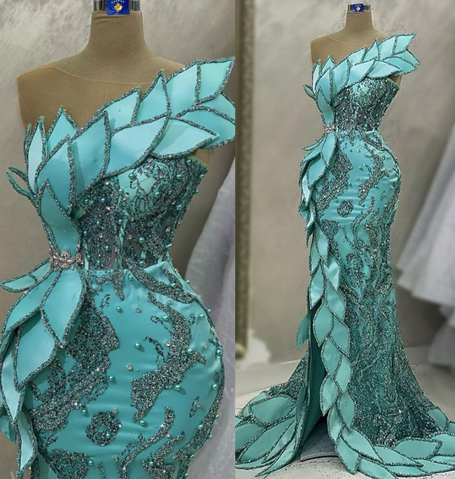 2023 April Aso Ebi Mermaid Luxurious Prom Dress Sequined Lace Crystals Evening Formal Party Second Reception Birthday Engagement Gowns Dresses Robe De