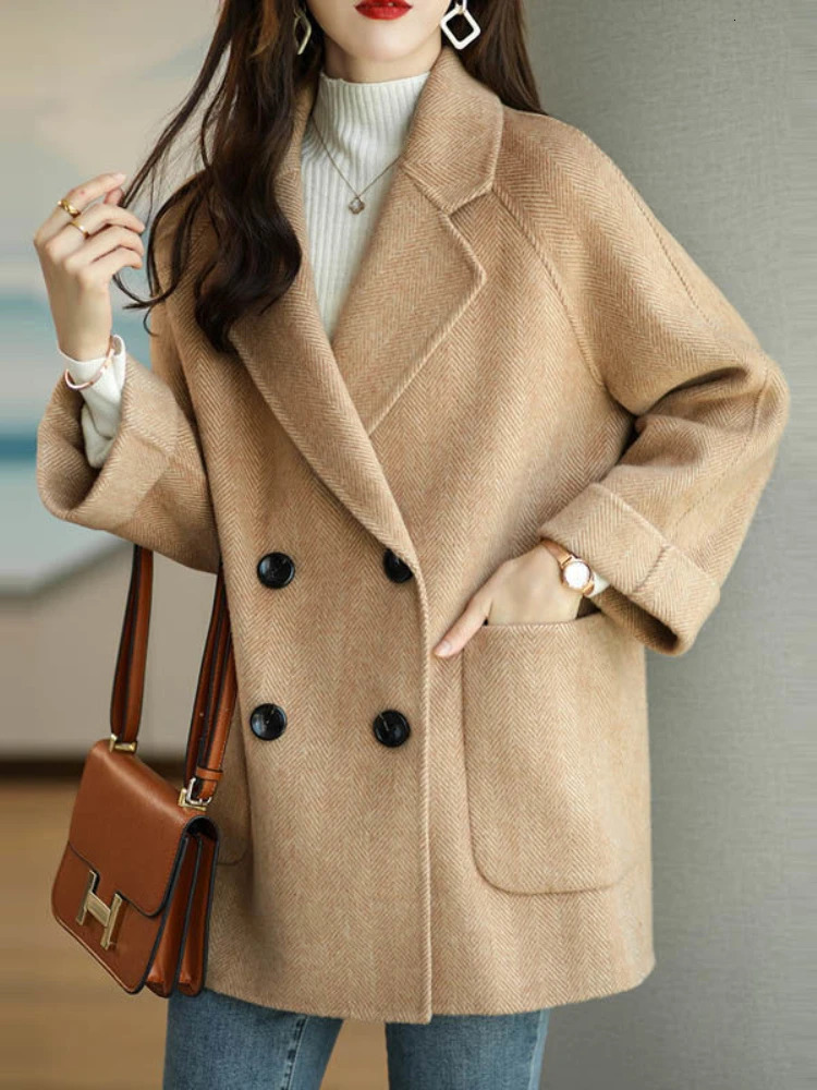 Womens Wool Blends Coat Elegance Coats and Jackets Women In Autumn Winter Jacket Korean Style Long Sleeve Office Lady Trench 231114