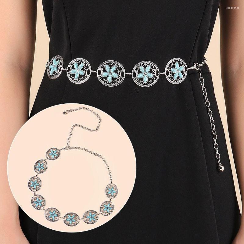 

Belts Women Party Luxury Design Casual Turquoise Decor Belt Geometric Metal Chain Waistband Trouser Dress Waist Strap, Gold