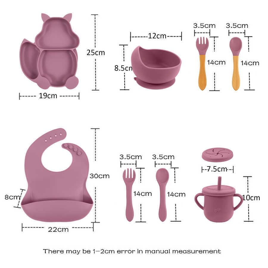 Cups Dishes Utensils 8pcs/Set Children's Tableware Silicone Dishes For Baby Feeding Set Sucker Bowl Cup Waterproof Bib Spoon Fork Baby Stuff AA23
