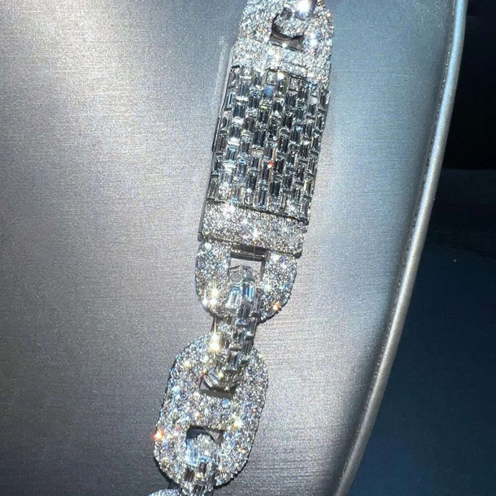 necklace moissanite chain Luxury 18mm Link Diamond Iced Out 925 Sterling Silver With White Gold Plated Baguette Cut Cuban For Men