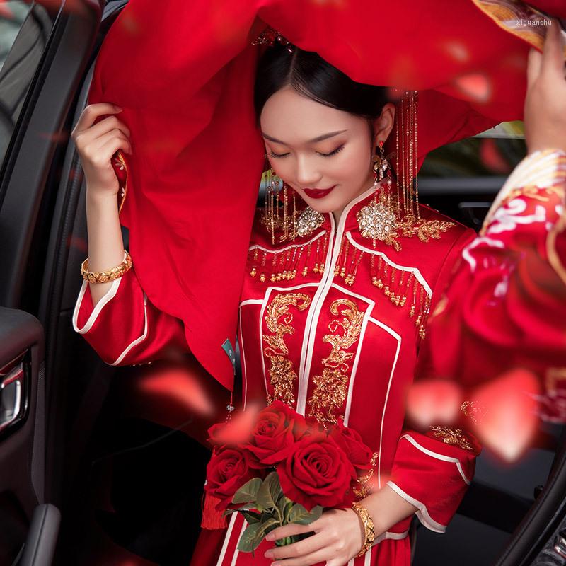 Ethnic Clothing Bride Vintage Tang Suit Toast Clothes Chinese Style Sequins Beading Embroidery Tassels Wedding Dress
Ethnic Clothing Bride Vintage Tang Suit Toast Clothes Chinese Style Sequins Beading Embroidery Tassels Wedding Dress