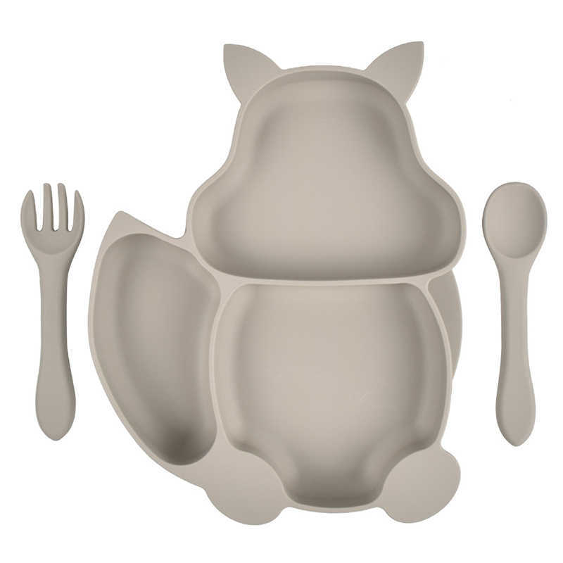 Cups Dishes Utensils Food Grade Silicone Baby Feeding Tableware Set Children's Cartoon Squirrel Strong Suction Non-slip Plate Spoon Fork Kids Dis