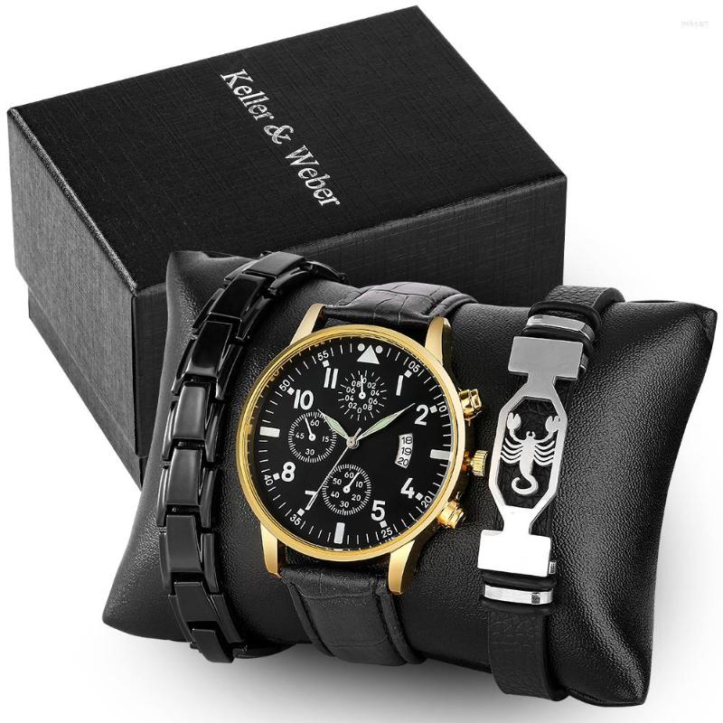 Wristwatches Premium Men's Quartz Calendar Leather Watch With 2 Pcs Bracelets Casual Creative Birthday Gift Set Box For Boyfriend, Gift set box 1
Wristwatches Premium Men's Quartz Calendar Leather Watch With 2 Pcs Bracelets Casual Creative Birthday Gift Set Box For Boyfriend, Gift set box 1